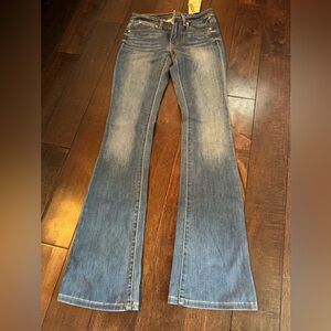 Michael Kors Medium Wash Faded Denim Low-Rise Flared Jean